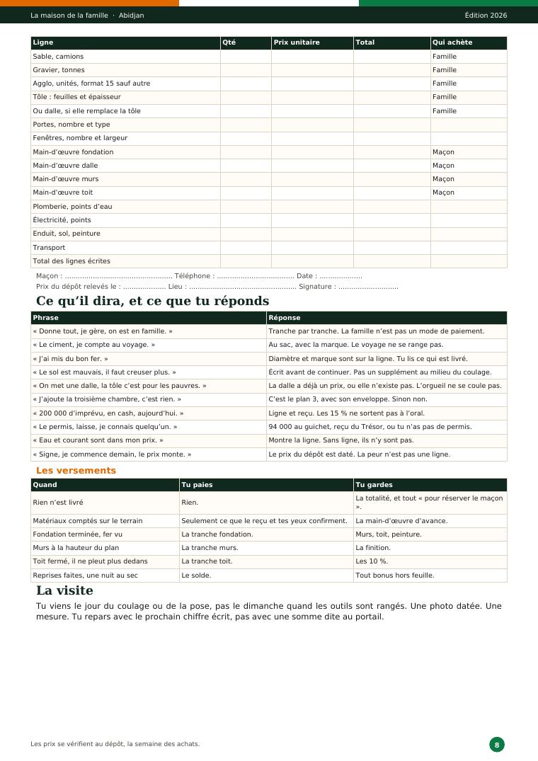 Page du guide : devis ligne par ligne et phrases du maçon