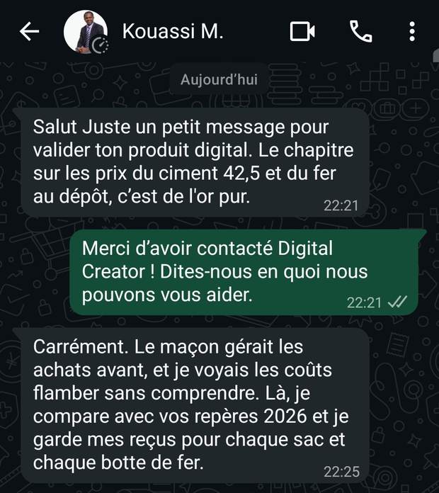 Conversation WhatsApp avec Kouassi M.